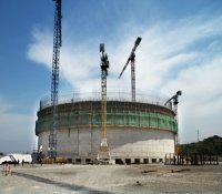中核五公司承建的浙江3*16万立方米LNG接收站储罐项目C罐吹顶成功